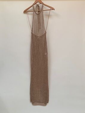 Metallic Rose Gold Crochet Halter Halter Dress